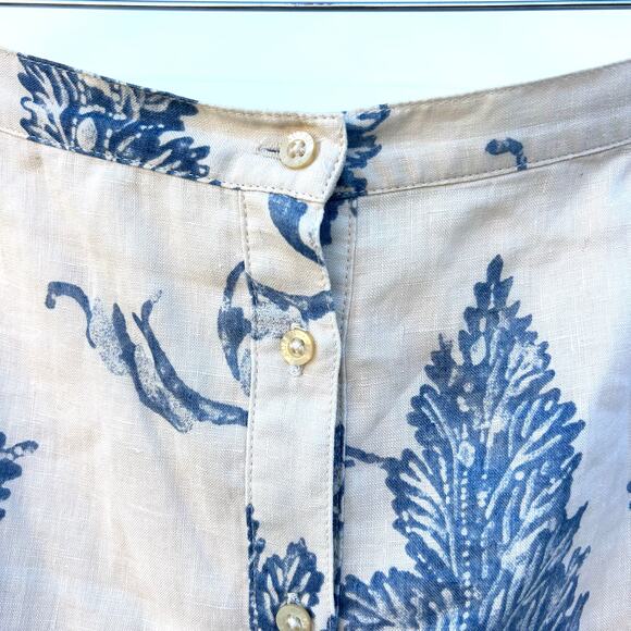 Vintage Ralph Lauren 90s Linen Button Front Midi Skirt Blue Floral 14 French - Picture 7 of 8